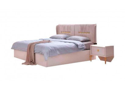 Beige Einfarbig Doppelbett Modern Schlafzimmer Design Rechteckig Form Stil