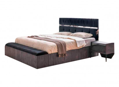 Bett Schlafzimmer Moder Rechteckig Design Grau Doppelbett Einfarbig Textil