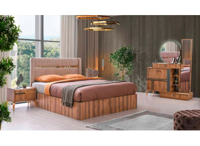 Braun-Rosa Schlafzimmer Set Designer Textilbett Schminktisch Spigel 4tlg