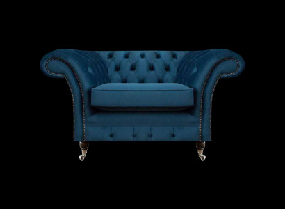 Blauer Wohnzimmer Chesterfield Textilsessel Stoffmöbel Luxus Einsitzer