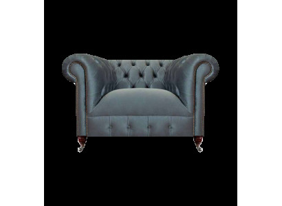 Chesterfield Grauer Stoffsessel Wohnzimmer Textil Einsitzer Edler Sessel