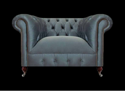 Chesterfield Grauer Stoffsessel Wohnzimmer Textil Einsitzer Edler Sessel
