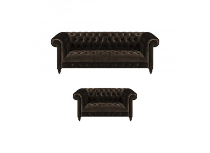 Braune Chesterfield Sitzmöbel Wohnzimmer 2-Sitzer Luxus Dreisitzer 2tlg