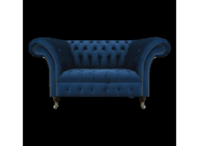 Blauer Chesterfield Zweisitzer Wohnzimmer Polster Sitzmöbel Luxus Couch