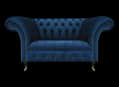 Blauer Chesterfield Zweisitzer Wohnzimmer Polster Sitzmöbel Luxus Couch