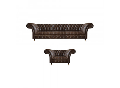 Braune Chesterfield Kunstleder Garnitur Wohnzimmer Dreisitzer 2-Sitzer