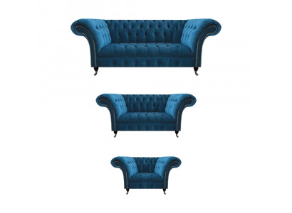 Chesterfield Blaue Polstergarnitur Wohnzimmer Sofagarnitur 3-Sitzer 3tlg