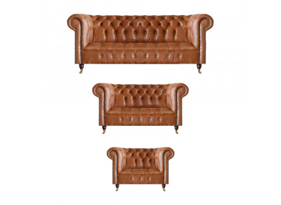 Braune Chesterfield Ledersofas Designer Wohnzimmer Couchen Möbel 3tlg