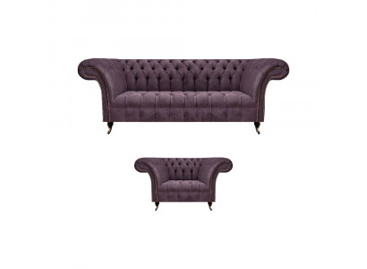 Chesterfield Lila Wohnzimmer Couchgarnitur Edler 3-Sitzer Textil Sessel
