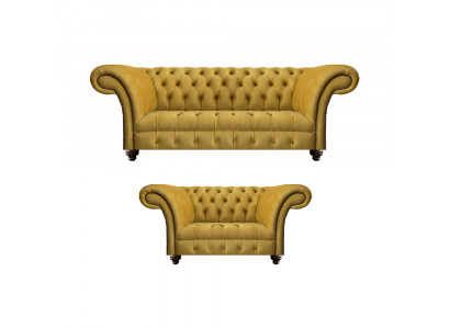 Designer Wohnzimmer Modern Gelb Sofagarnitur Set 2x Sofas Chesterfield