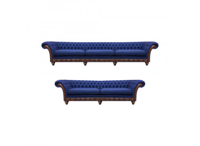 Blaue Chesterfield Stoffcouchen Designer Sofagarnitur Luxus Sitzmöbel