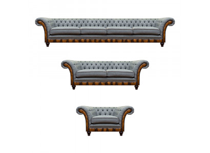 Chesterfield Hellgraue Couchen Designer 4-Sitzer Zweisitzer Lehnsessel