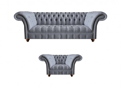 Chesterfield Designer Graue Polstergarnitur Moderne Textilcouchen 2tlg