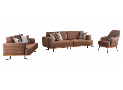 Exklusive Dreisitzer-Sofas und -Sessel für das Wohnzimmer in brauner Polsterung