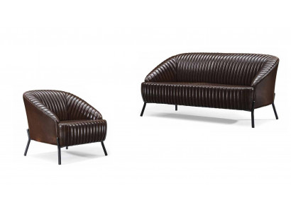 Braune Ledergarnitur Wohnzimmer Zweisitzer Designer Ledersessel 2tlg