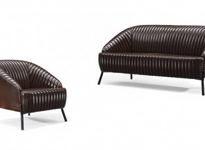 Braune Ledergarnitur Wohnzimmer Zweisitzer Designer Ledersessel 2tlg