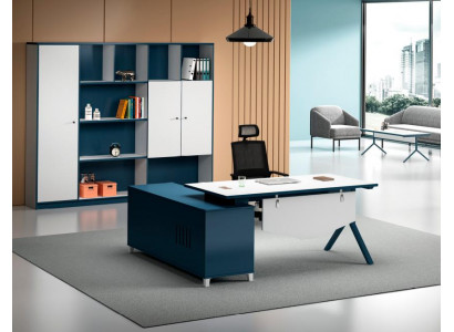 Arbeitszimmer Blau-Weißer Schreibtisch Designer Holz Tisch Edle Möbel