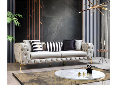 Chesterfield Hellbeiger 3-Sitzer Luxuriöse Wohnzimmer Designer Couch