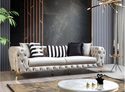 Chesterfield Hellbeiger 3-Sitzer Luxuriöse Wohnzimmer Designer Couch