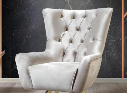 Chesterfield Hellgrauer Polsterssel Wohnzimmer Sessel Edelstahlfüße