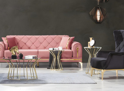 Chesterfield Rosa Edelstahl Sofa Moderne Polstercouch Luxus Dreisitzer