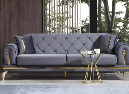 Chesterfield Graues Stoffsofa Designer Wohnzimmer Dreisitzer Textil 3-er