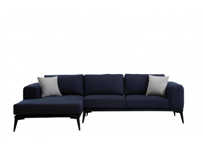 Ecksofa L-Form Dunkelblau Einfarbig Textil Material mit Kissen Wohnzimmer