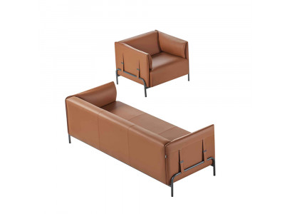 Arbeitszimmer 2tlg 3-Sitzer mit Sessel Braun Einfarbig Modern Design