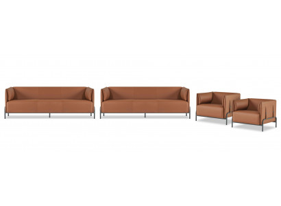 Braune Ledergarnitur Designer Arbeitszimmer Möbel 2x Dreisitzer Sessel