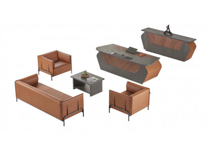 Braun-Graue Arbeitszimmer Möbel 3-Sitzer Sessel Bürotisch Sideboard 6tlg