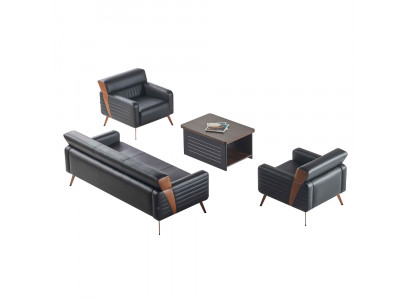 Arbeitszimmer-Set 4tlg 3-Sitzer 2x Sessel Couchtisch Schwarz Einfarbig