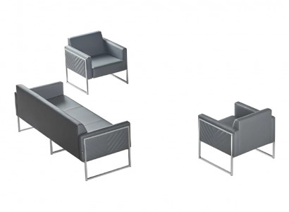 Arbetiszimmer-Set 3tlg 3-Sitzer mit 2x Sessel Grau Einfarbig Modern Stil