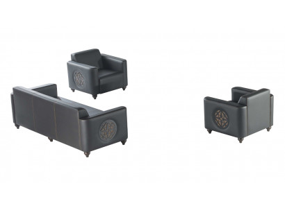 Arbeitszimmer-Set 3tlg 3-Sitzer mit 2x Sessel Schwarz Wohnzimmer Modern