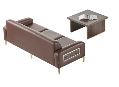 Arbeitszimmer-Set 2tlg 3-Sitzer mit Couchtisch Braun Einfarbig Wohnzimmer