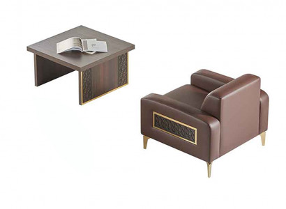 Arbeitszimmer-Set 2tlg Sessel mit Couchtisch Wohnzimmer Braun Einfarbig