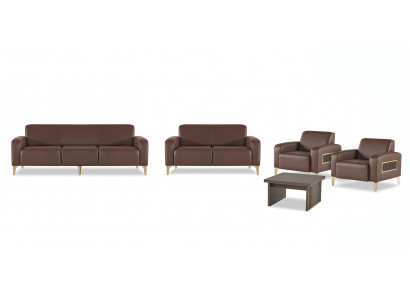 Exklusive Braune Arbeitszimmer Möbel Designer Couchtisch Sessel 2x Sofas
