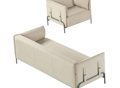 Arbeitszimmer-Set 2tlg 3-Sitzer Sessel Beige Einfarbig Kissen Wohnzimmer