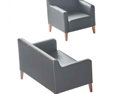 Arbeitszimmer-Set 2tlg Schwarz 2-Sitzer Sessel Einfarbig Wohnzimmer