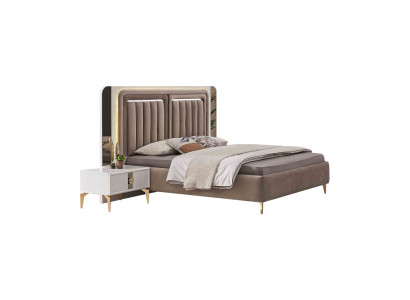 Braun-Weißes Schlafzimmer Set Designer Doppelbett 2x Nachtschränke 3tlg