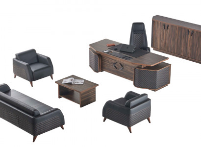 Arbeitszimmer-Set Komplett Sofas Schreibtisch Sideboard Büro Couch Leder