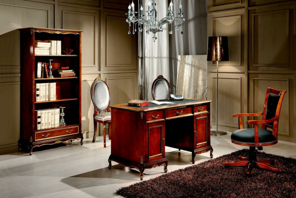 Klassische Büro Schreibtisch Schreibtische Tisch Holz Stuhl 2tlg Set Barock