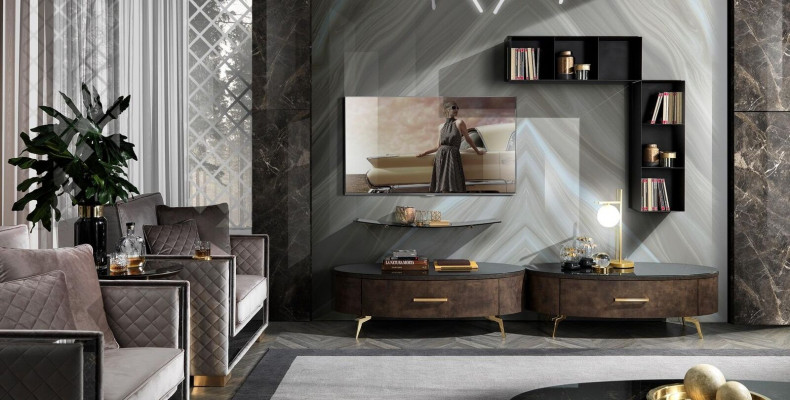 Wohnzimmer Regal Garnitur 4tlg. Design Wohnwand Schrank RTV Side Low Board