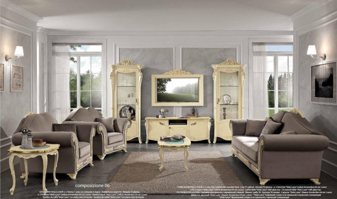 tv Schrank Holz rtv wohnwand Wohnzimmer Klassische Design Set 2tlg. Beige Neu