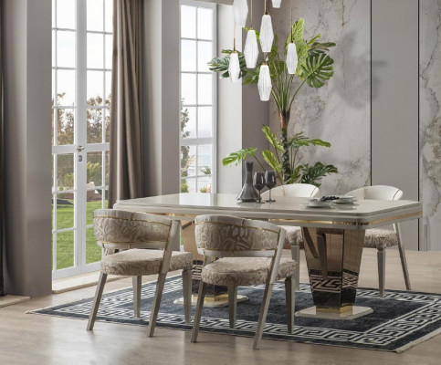 Garnitur Luxus Essgruppe Esszimmer Esstisch Stühle Essecke Beige 7tlg