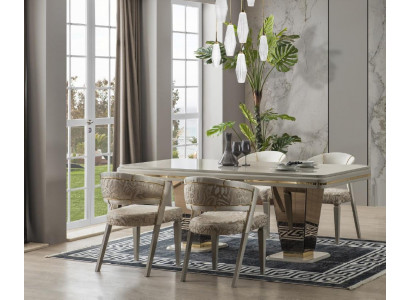 Garnitur Luxus Essgruppe Esszimmer Esstisch Stühle Essecke Beige 7tlg