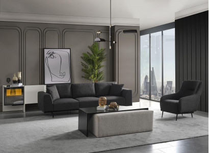  Sofagarnitur Sofa 4 Sitzer Viersitzer Sessel Set Stoff Modern Grau