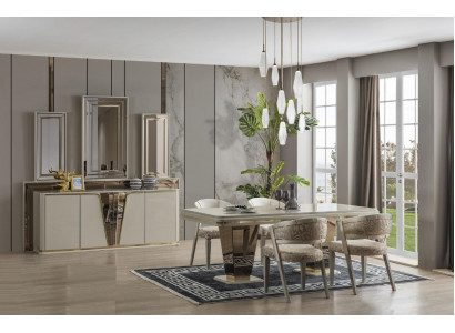 Essecke Luxus Essgruppe Esszimmer Esstisch Garnitur Stühle Beige 5tlg