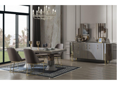 Modern Luxus Essgruppe Esszimmer Esstisch Garnitur Stühle Essecke Grau 5tlg
