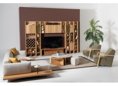 Wohnzimmer Wohnwand Holz Luxus Garnitur neu Stil Modern Luxus braun