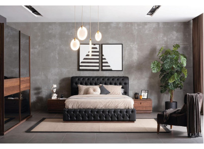 Bett Kleiderschrank 2x Nachttisch Luxus Schlafzimmer Polster Design neu
